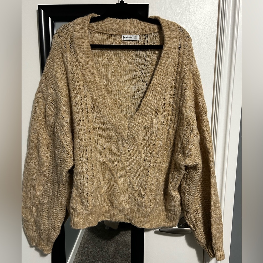 Stradivarius V-Neck Sweater in Brown